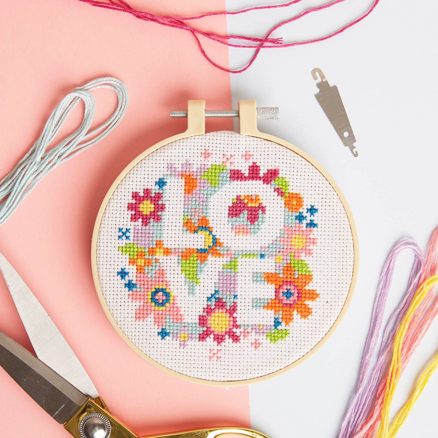 Simply Make Cross Stitch Craft Kit - Love Flowers Design