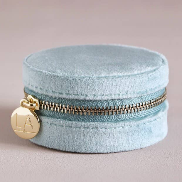 Blue Velvet Round Travel Jewellery Case