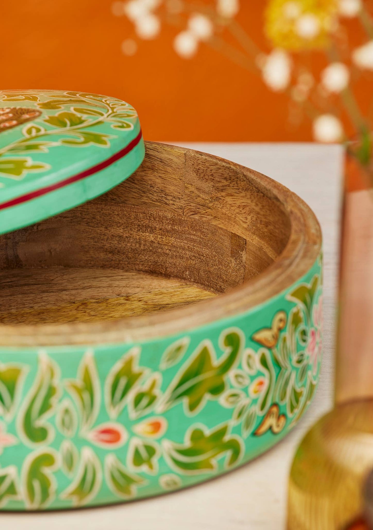 Hand Painted Indian Peacock Round Box