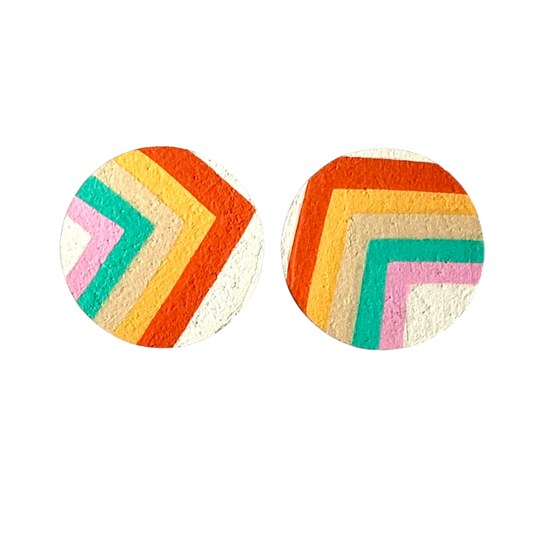 Large 70's style angles circle stud earrings hand painted