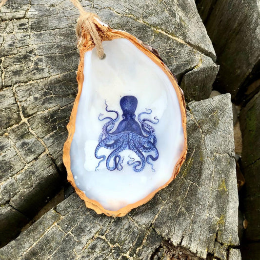 Oysters and Ink Decorated Oyster Shell