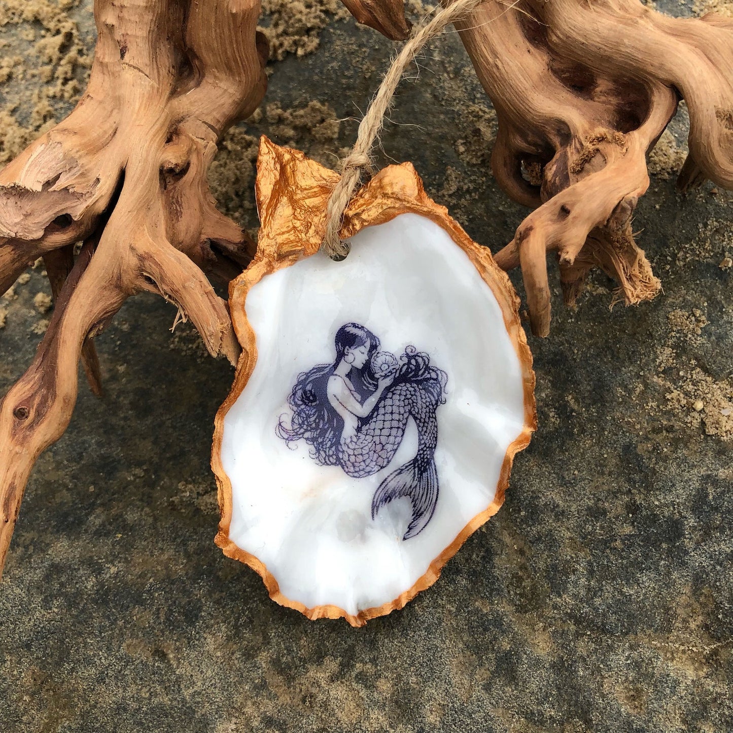 Oysters and Ink Decorated Oyster Shell